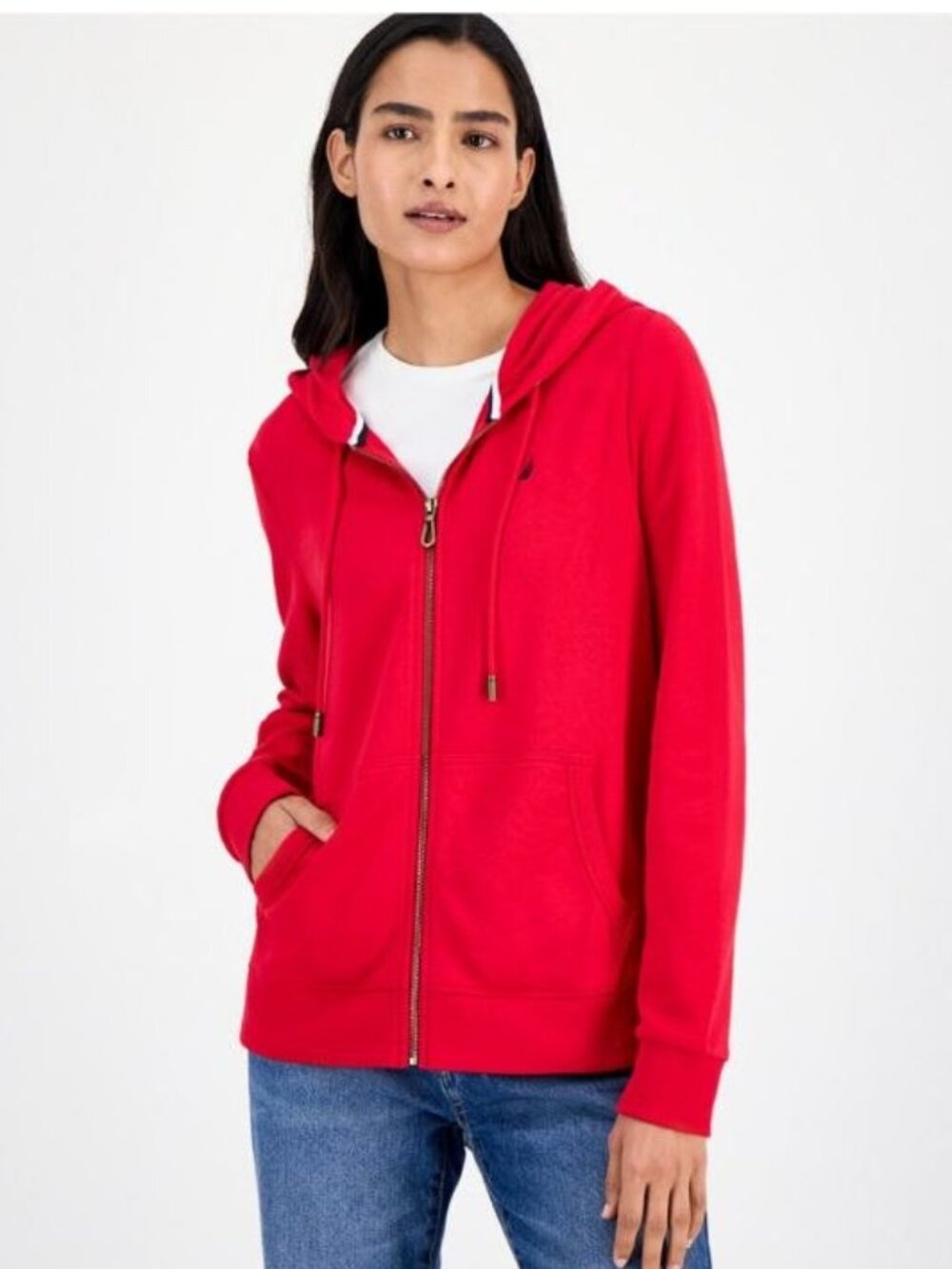 $70 Nautica Women's Solid Zip-Front Hoodie, Size XL